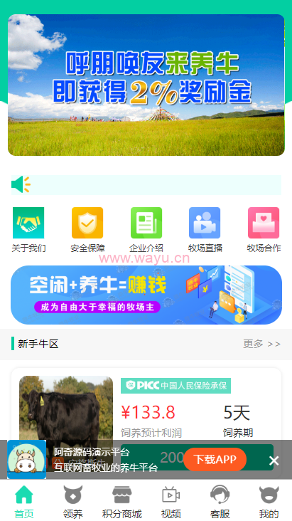 【牧场养牛】带积分商城+抽奖+会员特权
