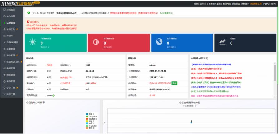 【修复版】八月最新亲测源码小旋风蜘蛛池站群X8.51无限制开心无域名授权破解版+自带30套模板